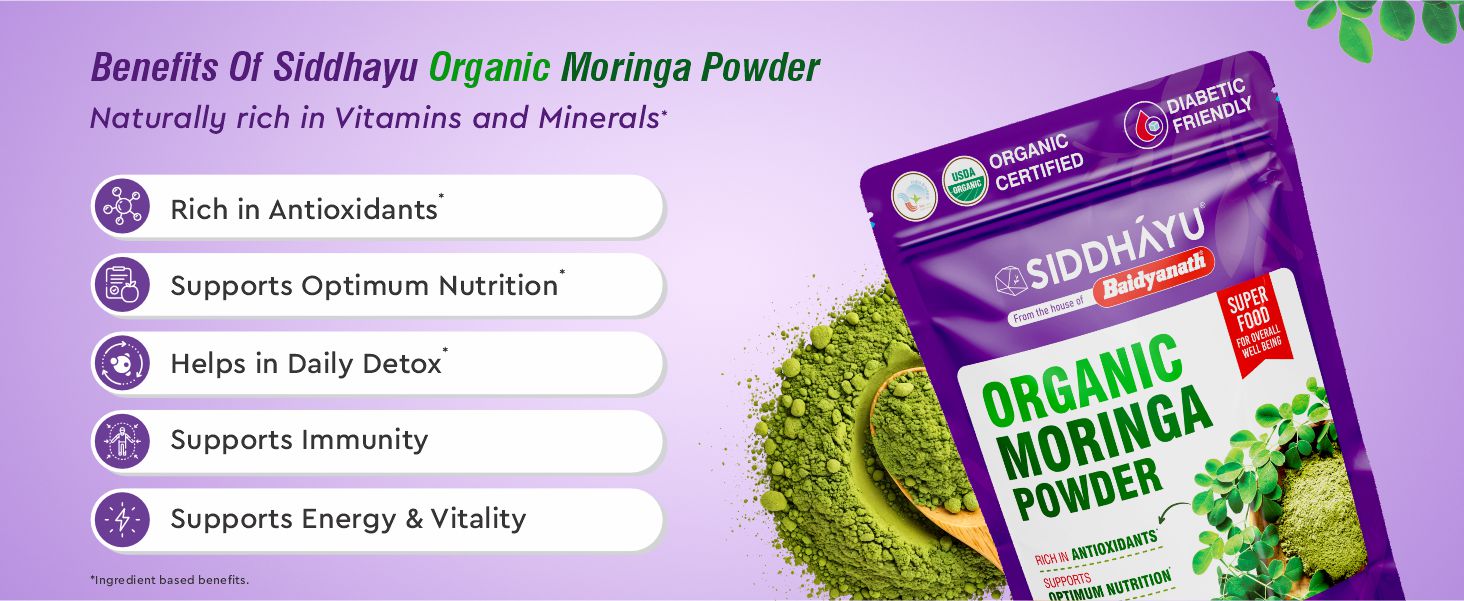 Baidyanath Asli Ayurved Organic Moringa Powder - 200gm | USDA Certified Moringa Oleifera | Natural Drumstick Leaves Powder for Immunity, Energy & Digestion Support