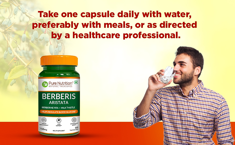 Pure Nutrition Berberis Aristata Supplement | 95% Berberine and Milk Thistle | Berberine for Weight Loss Supports Liver Health & Antioxidant | Herbal Formula for Detox Liver & Metabolic Wellness - 60 Veg Capsules