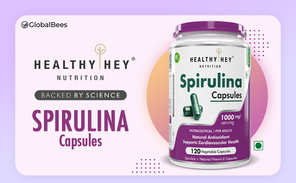HealthyHey Nutrition Spirulina 120 Veg capsules.