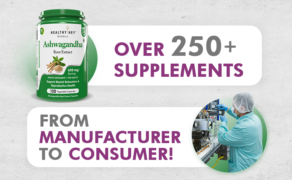 HealthyHey Herbal Ashwagandha root extract - 650 mg per serving - 120 vegetable capsules