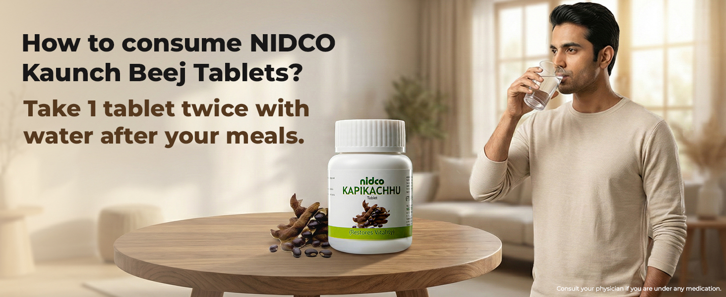 Kapikachhu Tablets 500 mg | Mucuna Pruriens Tablets for Brain Health, Energy & Stamina | Black Kaunch Beej | Ayurvedic Velvet Beans | 60 Pure Herbal Veg Kala Konch Beej
