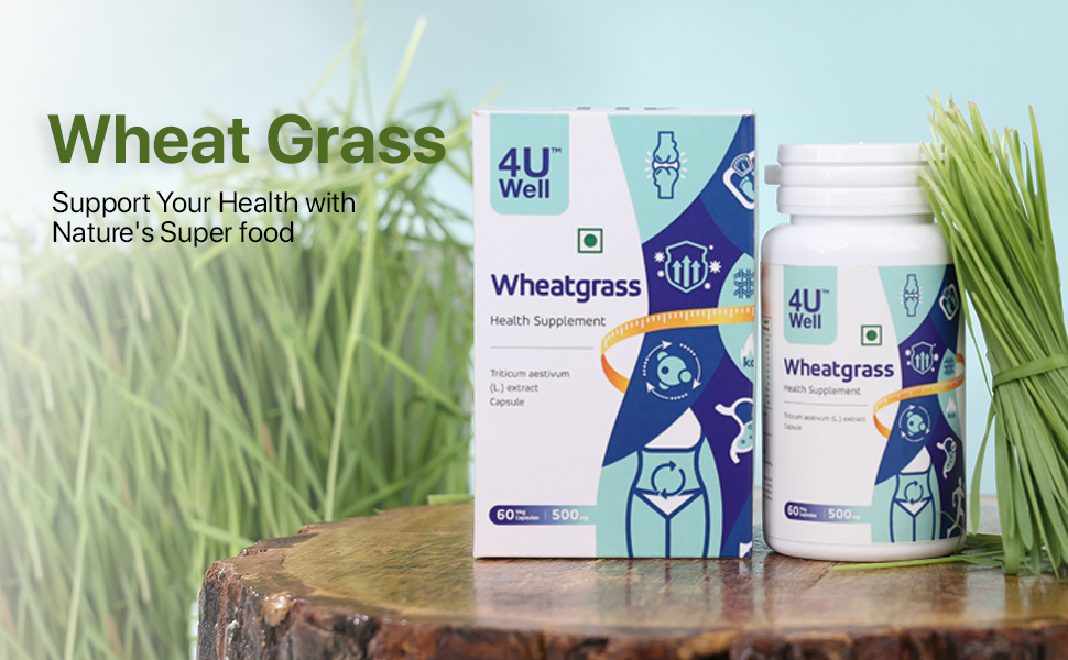 4UWell Wheatgrass Capsule 500mg | Natural Detox & Energy Booster Supplement | Rich in Antioxidants, Vitamins & Minerals | Supports Immunity, Digestion & Overall Wellness | 60 Capsules