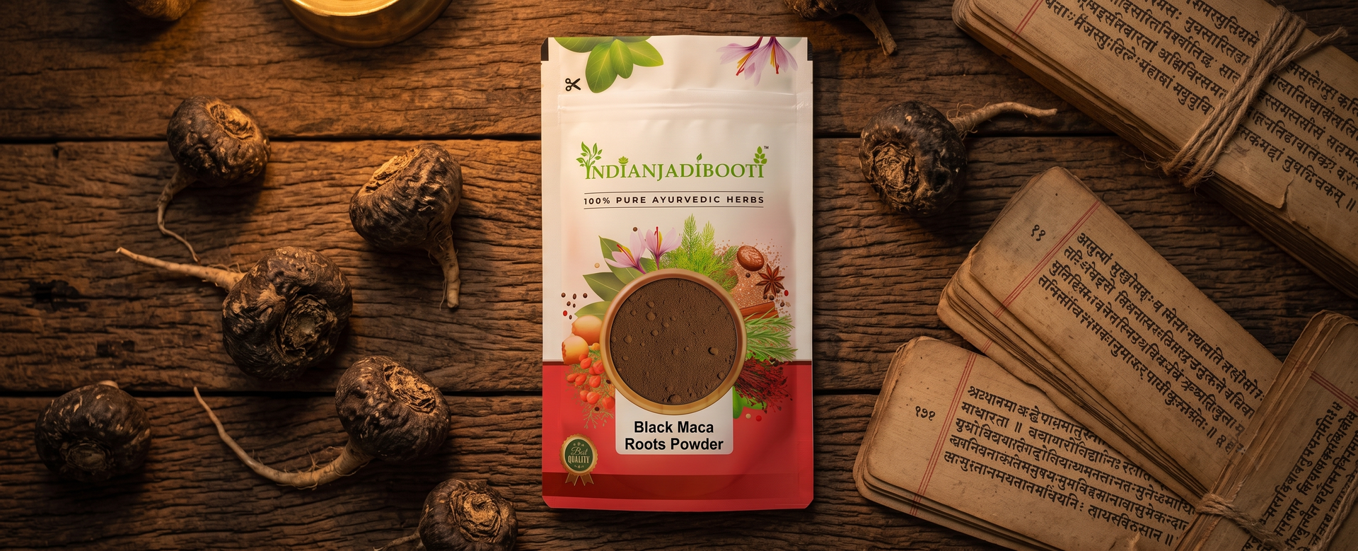 IndianJadiBooti Pure Black Maca Powder (Lepidium Meyenii) | Peruvian Ginseng for Inner Vitality, Stamina & Adaptogenic Support | (100 Grams)