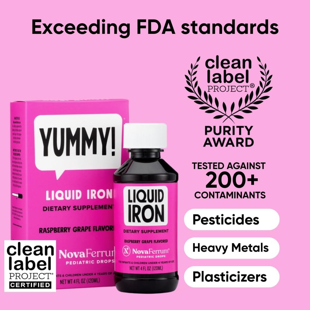 NovaFerrum Yummy | Pediatric Drops Liquid Iron Supplement for Infants and Toddlers | Liquid Iron for Kids | 15mg of Iron