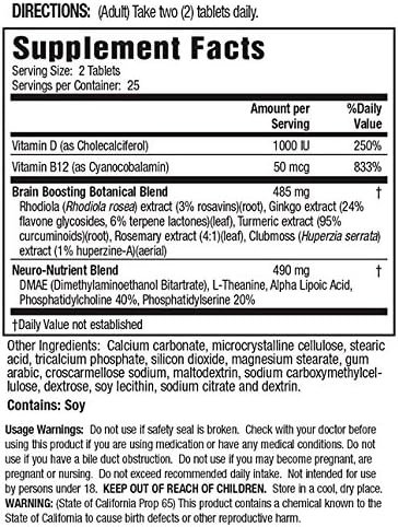 Applied Nutrition Healthy Brain All Day Focus, 50 Tablets Per Bottle (3 Pack) 3