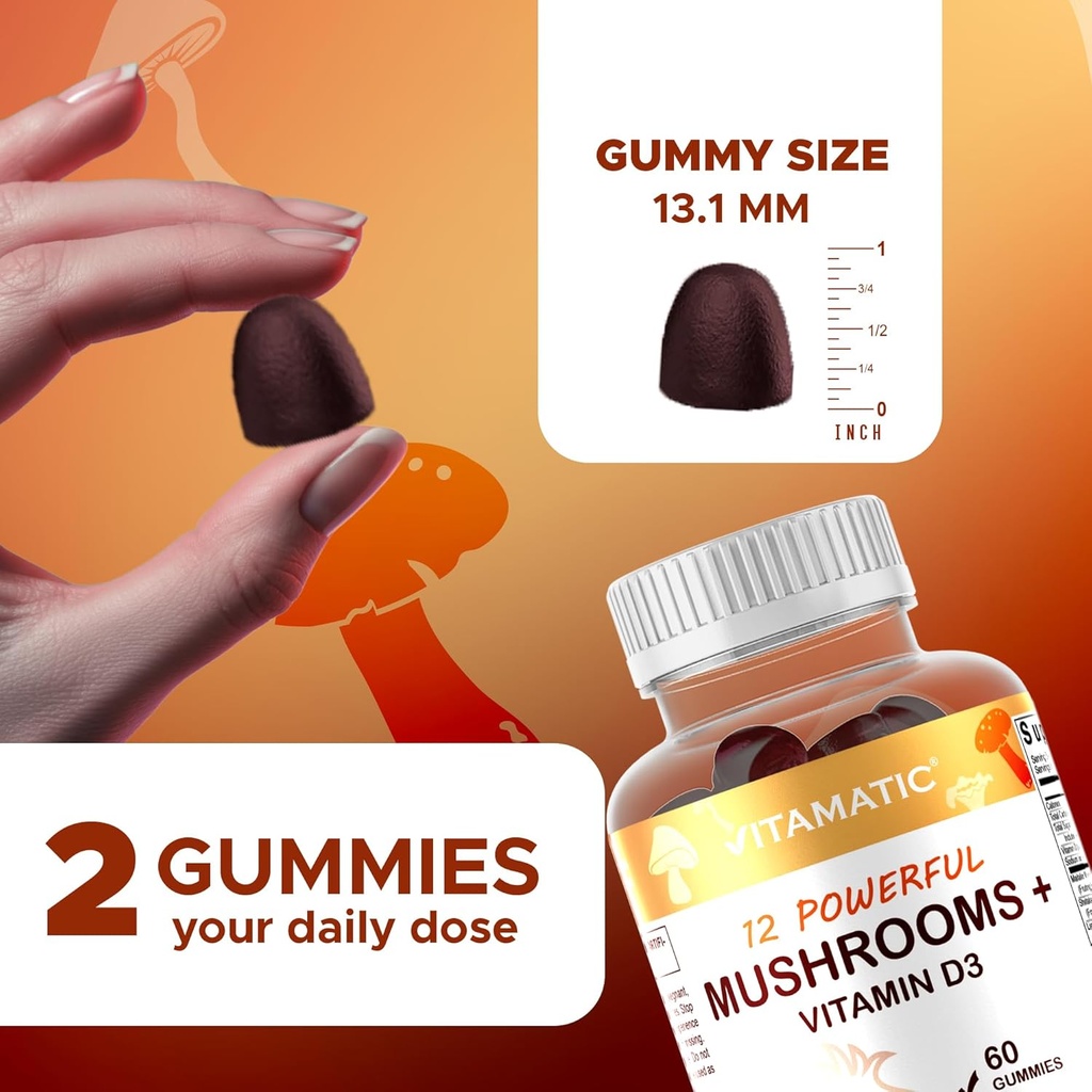 Vitamatic Mushroom Complex with D3, 60 Pectin Based Gummies, (Pack of 2) 4