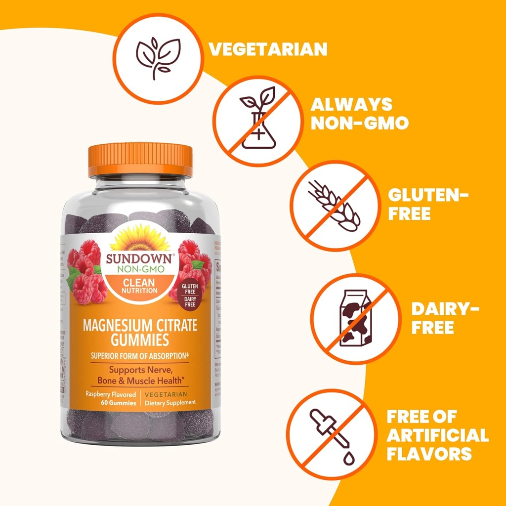Sundown Magnesium Citrate Gummies, Raspberry Flavored, 60 Count 5