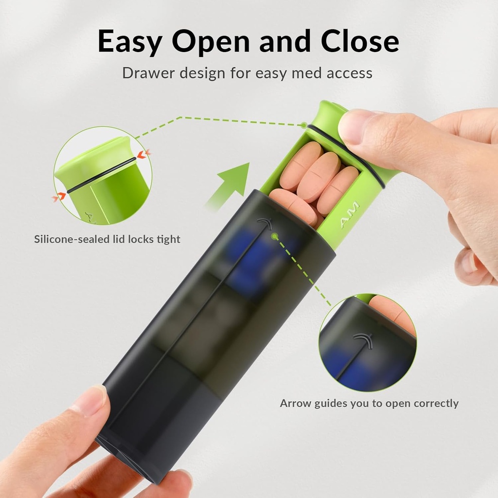 Weekly Pill Organizer 3X a Day, Detachable Pill Box 7 Day, Large 3 Times Daily Pill Case, Travel Pill Container Holder, Week Medication Dispenser Pillbox for Vitamin Supplement Medicine, Green 3