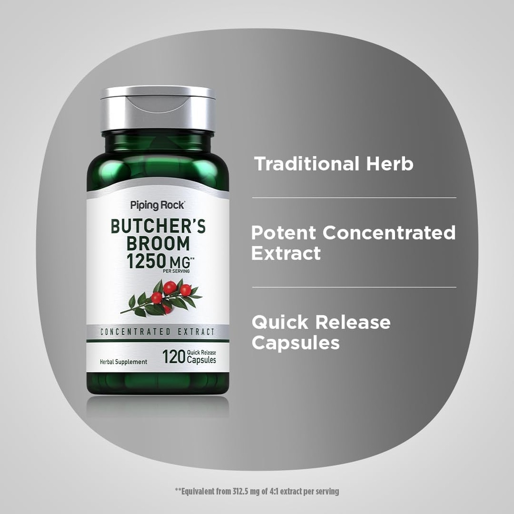 Piping Rock Butchers Broom Supplement | 1250 mg | 120 Capsules | Herbal Root Extract | Non-GMO, Gluten Free 5