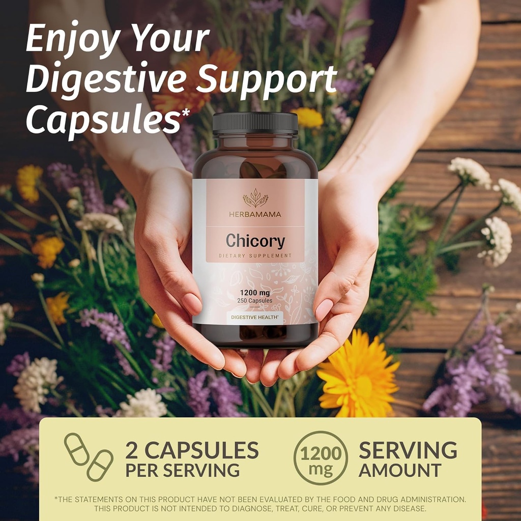 HERBAMAMA Chicory and Dandelion Kit - Bundle of 1200 mg Chicory Root Capsules & Dandelion Root Tincture 4 fl oz - Vegan, Non-GMO, Sugar & Alcohol-Free - 2 Pack 3