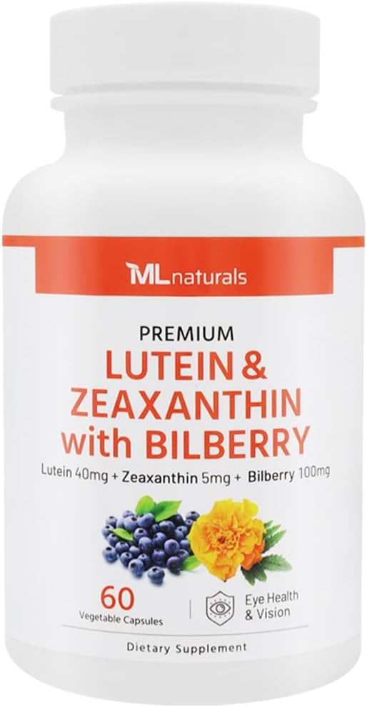 ML Naturals Premium Lutein & Zeaxanthin with Bilberry 60 Vegetable Capsules. Lutein 40 mg, Zeaxanthin 5 mg, and Bilberry 100 mg. Premium Quality. Healthy Eyes & Vision, NSF-Certified & cGMP-Compliant 2