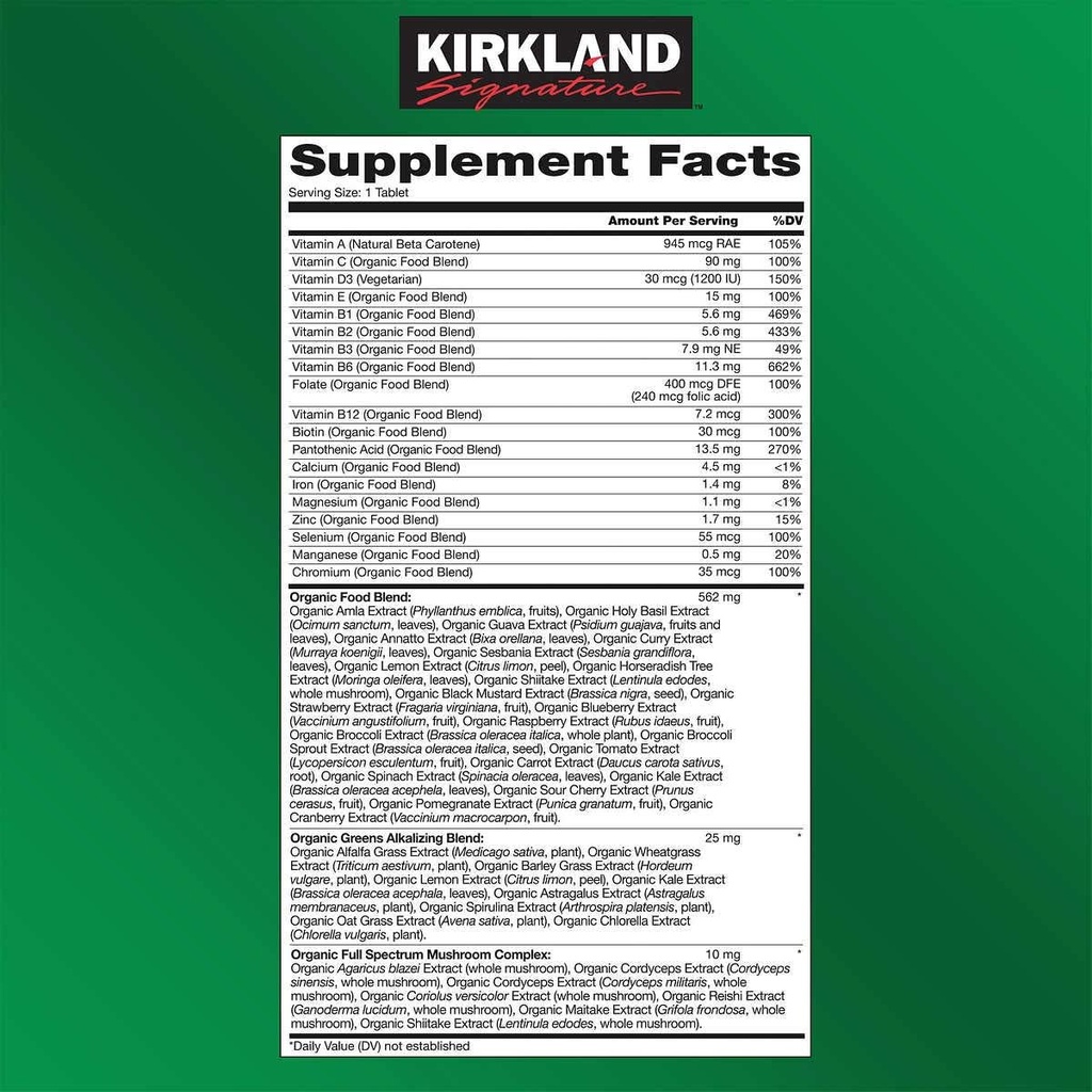 KIRKLAND Signature USDA Organic Multivitamin, 80 Coated Tablets 3