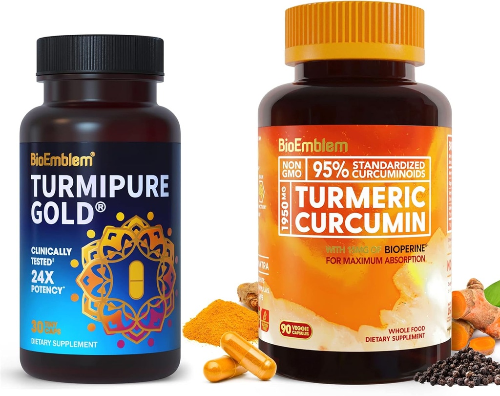 BioEmblem Turmeric Curcumin Supplement with BioPerine Turmeric Curcumin with Clinically Studied TurmiPure 2