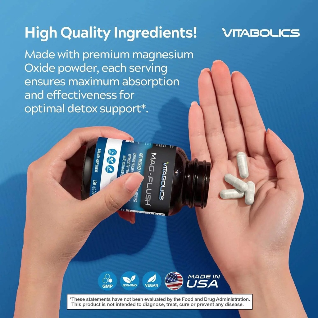Mag Flush Magnesium Oxide Capsules 750mg 120 Vcaps - Oxygenated Magnesium Oxide Supplement for Constipation Relief, Colon Cleanse, Laxative and Digestion Support for Women and Men 6
