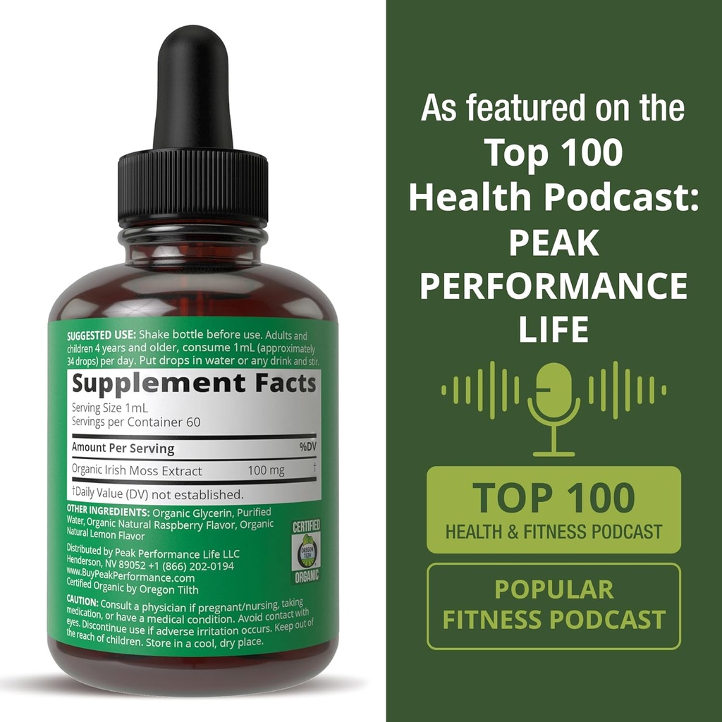 USDA Organic Sea Moss Liquid Drops Supplement. Vegan Irish Sea Moss Extract for Women and Men. Zero Sugar, Non Bitter. for Immune, Digestive, Respiratory Support. USDA Certified Organic 6