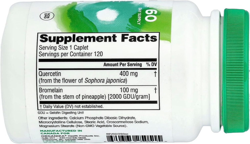Organika Quercetin with Bromelain Supplement (120 Tablets): High-Absorption Bromelain Quercetin Supplement for Defenses, Seasonal Allergies, Mobility, & Clear Airways 3