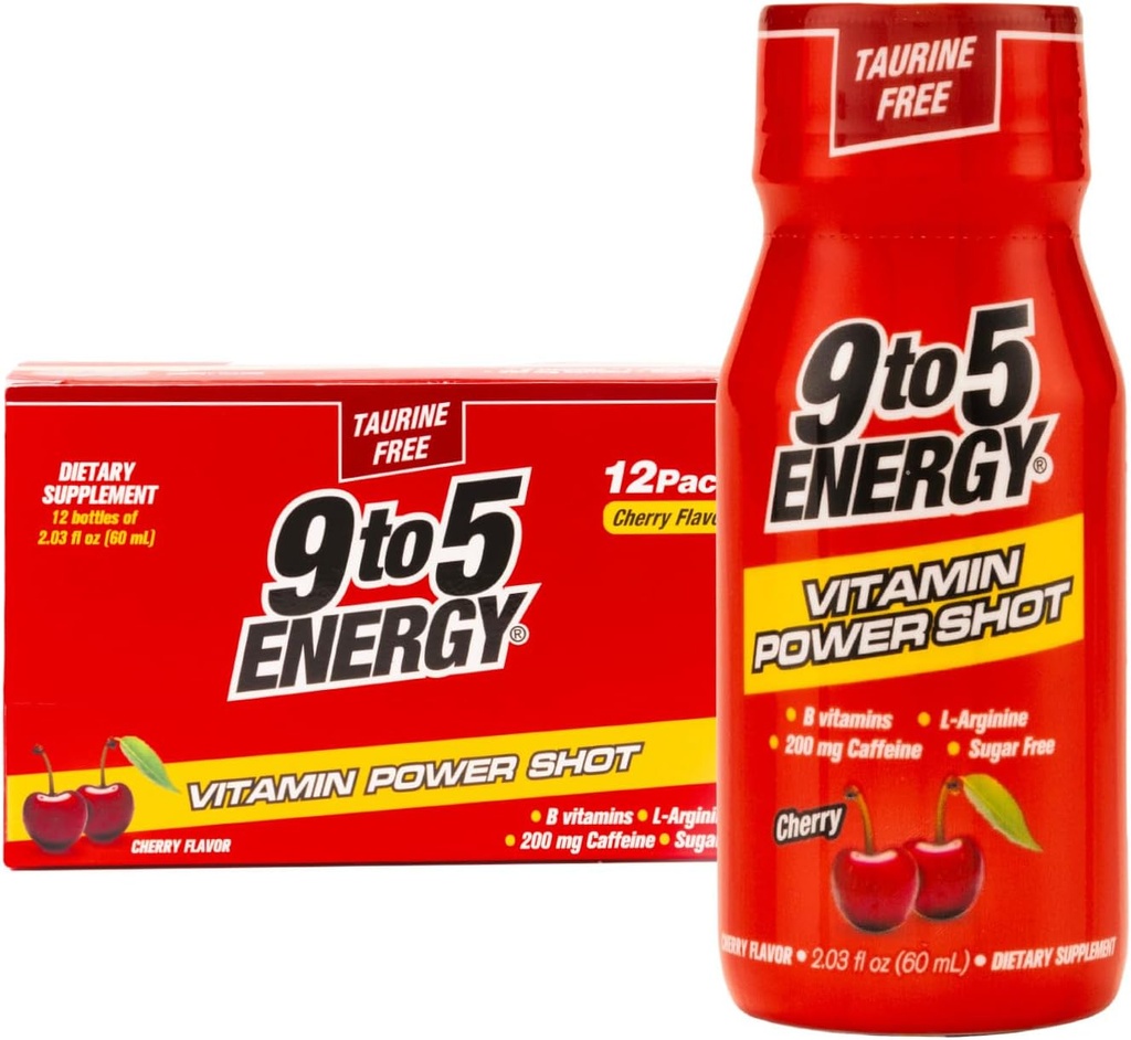 Vitamin Power Shot - Cherry Flavor, Taurine-Free, Sugar-Free, 12 Pack (2.03 fl oz Each) - Boost Energy, Focus, and Vitality with B Vitamins and L-Arginine 2