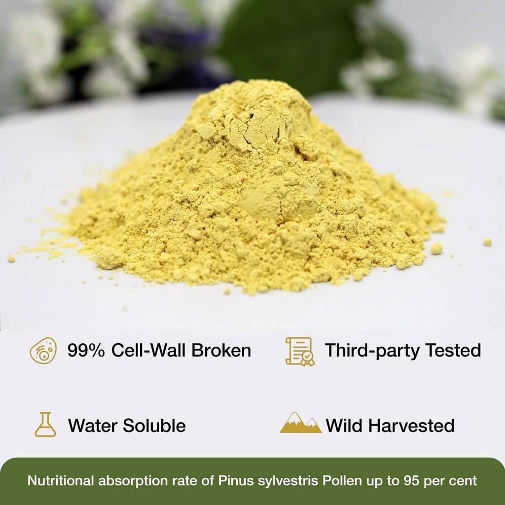 ECO-TASTE Pine Pollen Powder 6 Ounce, Wild Harvested - Pinus Tabuliformis， 99% Cracked Cell Wall 4