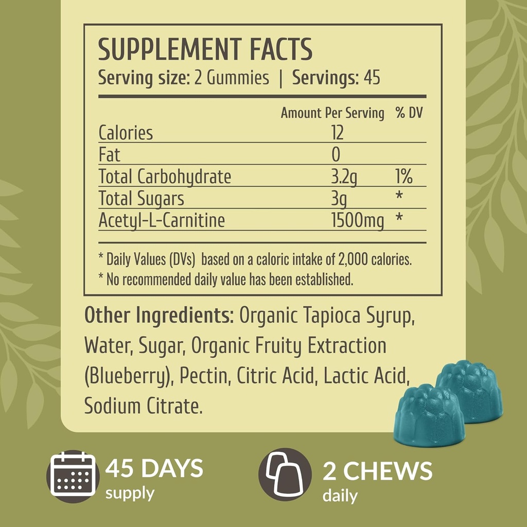 HERBAMAMA ALCAR Acetyl L-Carnitine 1500mg Gummies - L Carnitine Supplement for Energy, Focus & Brain Support - Vegan, Non-GMO - 90 Pectin-Based Blueberry-Flavored Chews 4