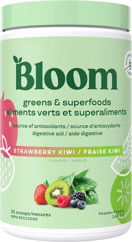 Bloom Nutrition Superfood Greens Powder, Digestive Enzymes with Probiotics and Prebiotics, Gut Health, Bloating Relief for Women, Chlorella, Juice Mix with Beet Root Powder, 25 SVG, Strawberry Kiwi 2