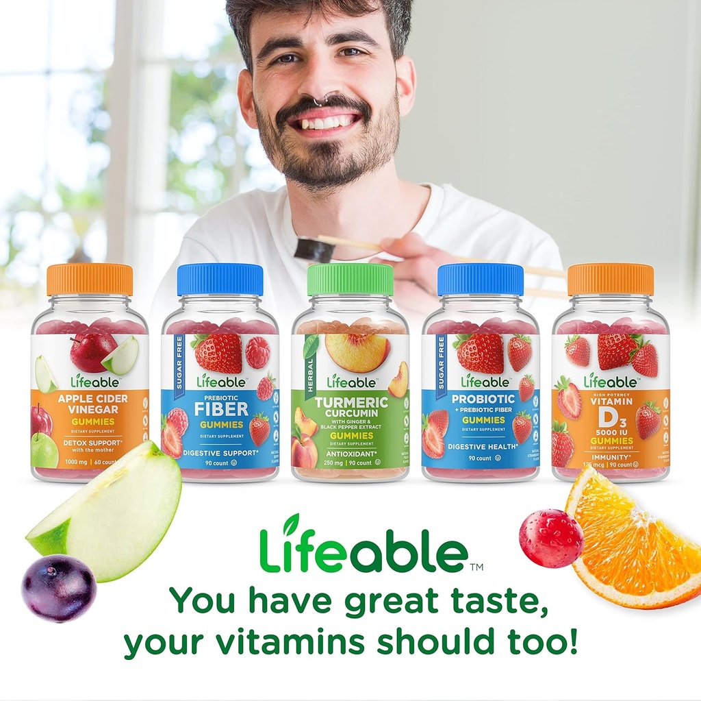 Lifeable Men's Probiotic 10 Billion + Prebiotic Fiber 5g, Gummies Bundle - Great Tasting, Vitamin Supplement, Gluten Free, GMO Free, Chewable Gummy 6