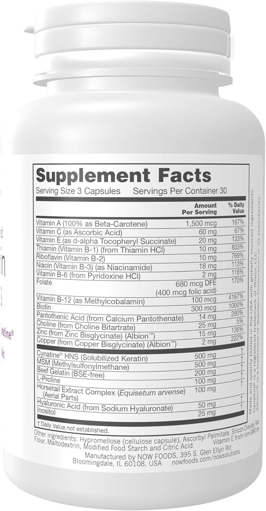 NOW Solutions, Hair, Skin and Nails, Clinically Advanced, Support with Clinically Tested Cynatine®, 90 Veg Capsules 3