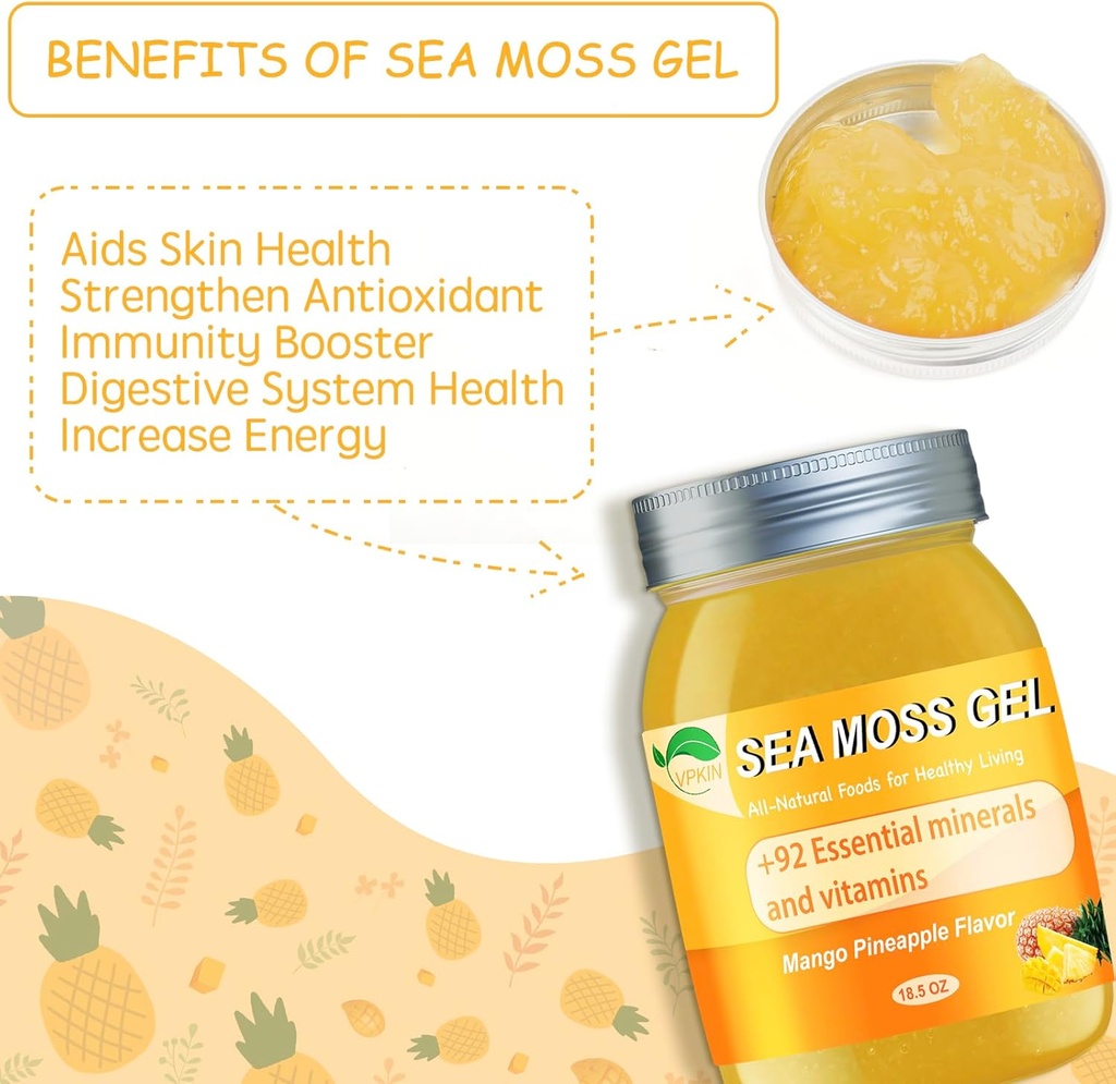 Sea Moss Gel,Irish Sea Moss Raw Organic,Sea Moss Supplement Advanced for Immune & Metabolism Support(Mango Pineapple,18.5OZ) 5