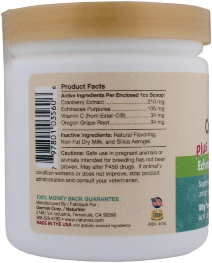 NaturVet Cranberry Relief, 100 Gram Powder, Dog and Cat Health Supplements for Urinary Tract 3