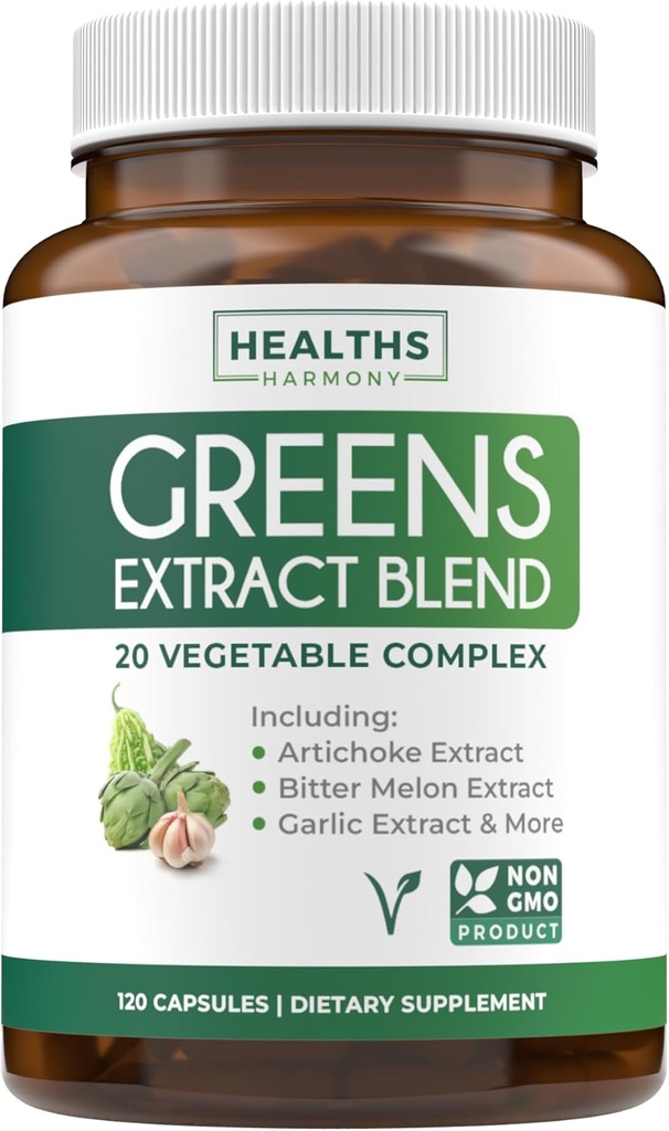 Super Greens Antioxidants Superfoods 2250mg Supplement - 20 Ingredients with Sprouts, Mushrooms, Roots, Garlic, Bitter Melon, Artichoke, Celery Seed, Cayenne pepper, Alfalfa NON GMO - 60 Capsules 2