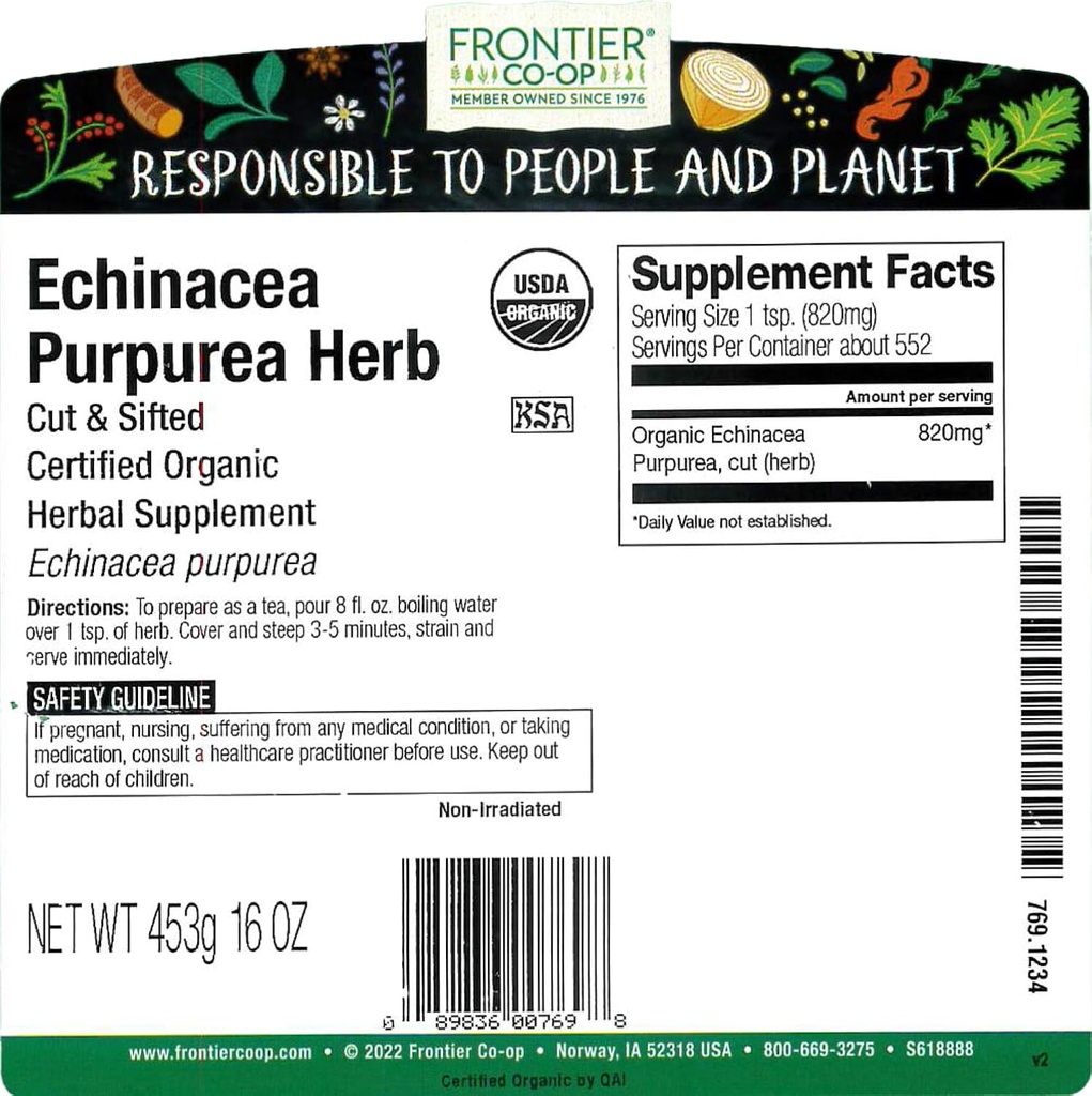 Frontier Co-op Echinacea Purpurea Root, Cut and Sifted, Certified Organic, Kosher | 1 lb. Bulk Bag | Echinacea purpurea (L.) Moench 3
