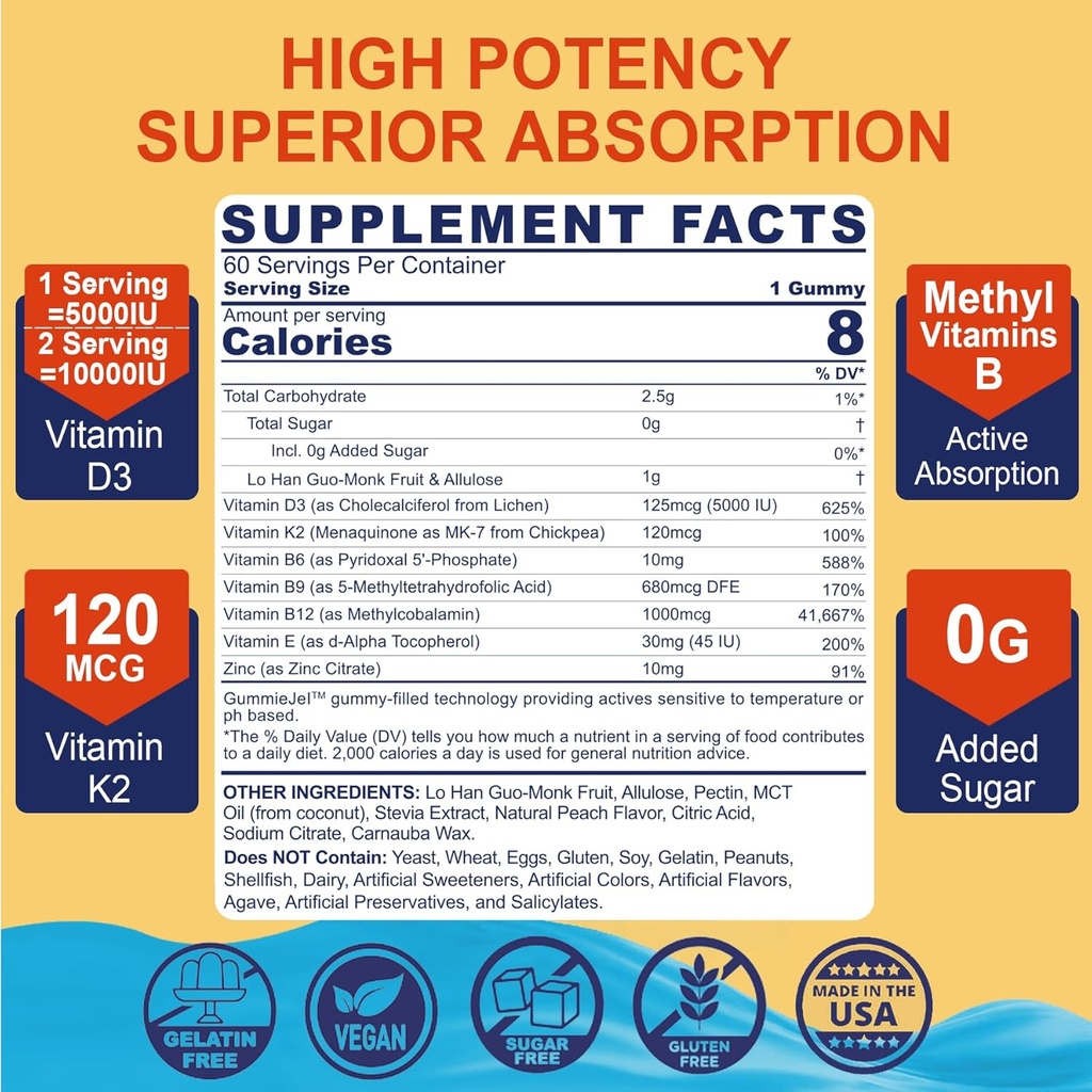 NEVISS Vitamin D3 5000IU + K2 (MK-7) 120mcg + Calcium Supplement 600mg, Algae Calcium Magnesium 2:1 3