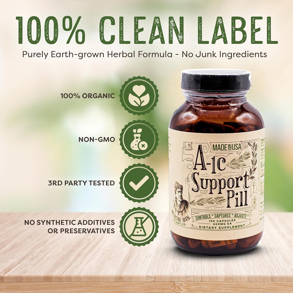 A-1C Support 120 Capsules - Natural and Organic with Bitter Melon, Holy Basil, and Aloe Vera Extract - Non-GMO and Herbal Formula 4