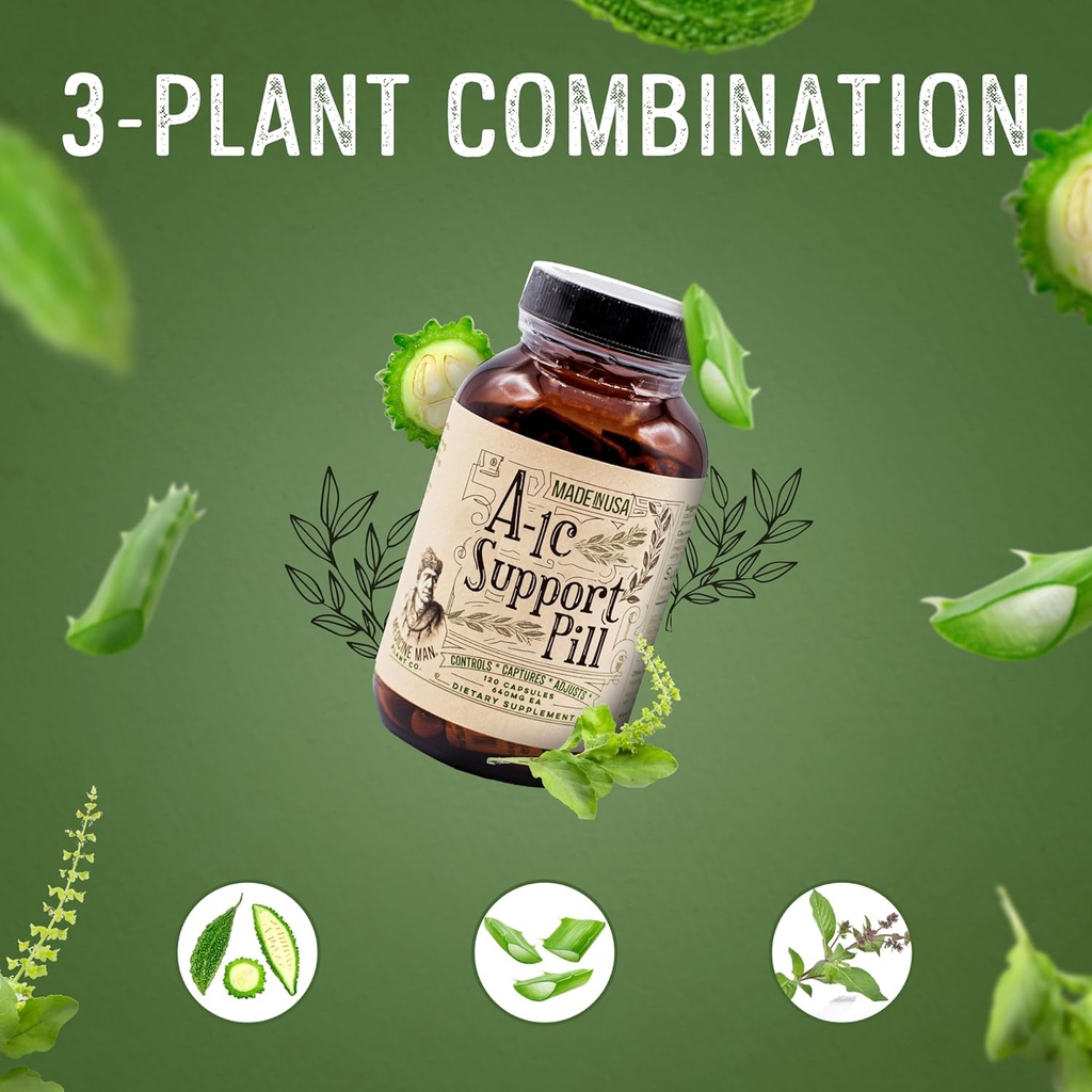 A-1C Support 120 Capsules - Natural and Organic with Bitter Melon, Holy Basil, and Aloe Vera Extract - Non-GMO and Herbal Formula 5