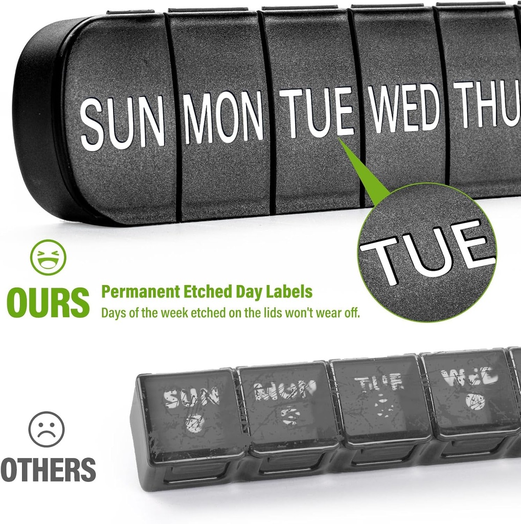 Weekly Pill Organizer 1 Time a Day, Travel Pill Box 7 Day Extra Large Compartments Vitamin Holder, Daily Pill Container 7day XL Medicine Dispenser for Fish Oil Case (Black) 5