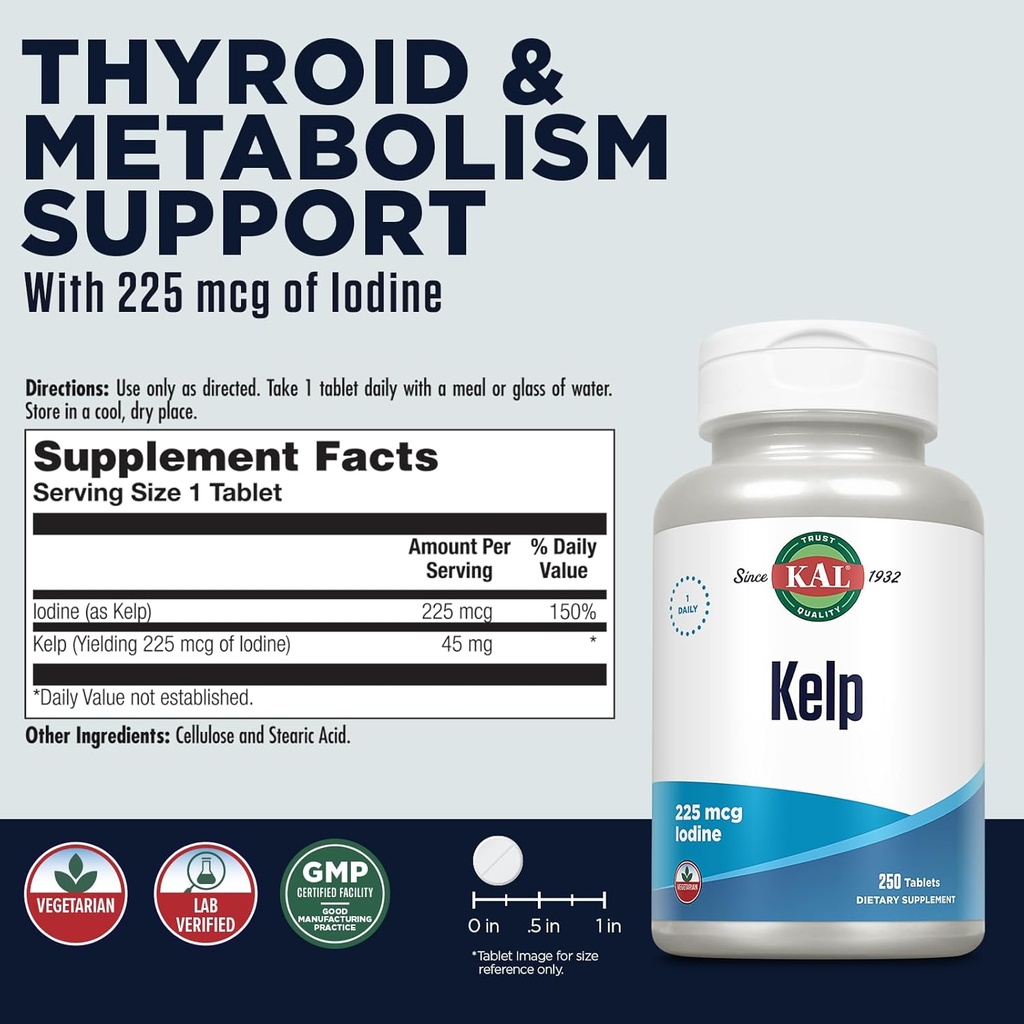 KAL 225 Mcg Kelp Iodine Tablets, 250 Count 3