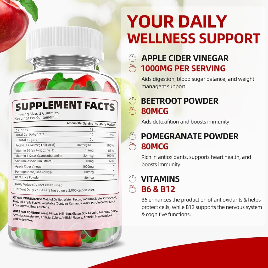Keto ACV Gummies Advanced, 1000MG Apple Cider Vinegar Supplement for Women and Men, ACV Keto Gummies for Supports Metabolism, Sugar Free, Made in USA, Keto+ACV, 60 Count 3