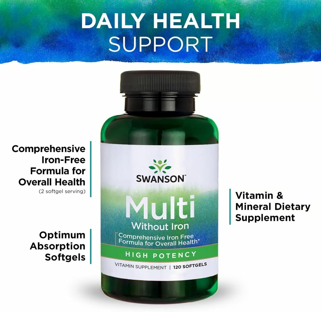 Swanson Multi Without Iron Multivitamin Health Supplement Iron-Free Formula 120 Softgels Sgels (2 Pack) 6