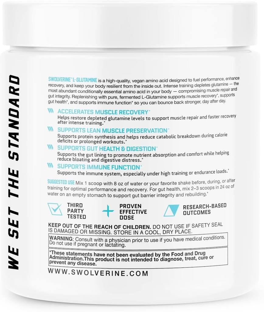 Swolverine L-Glutamine | Reduces Exercise Induced Muscle Soreness, Improves Recovery, Enhances Gut Health, Supports Immune Health, Vegan, Non-GMO, GF, 5g Per Serving (60 Servings) 3