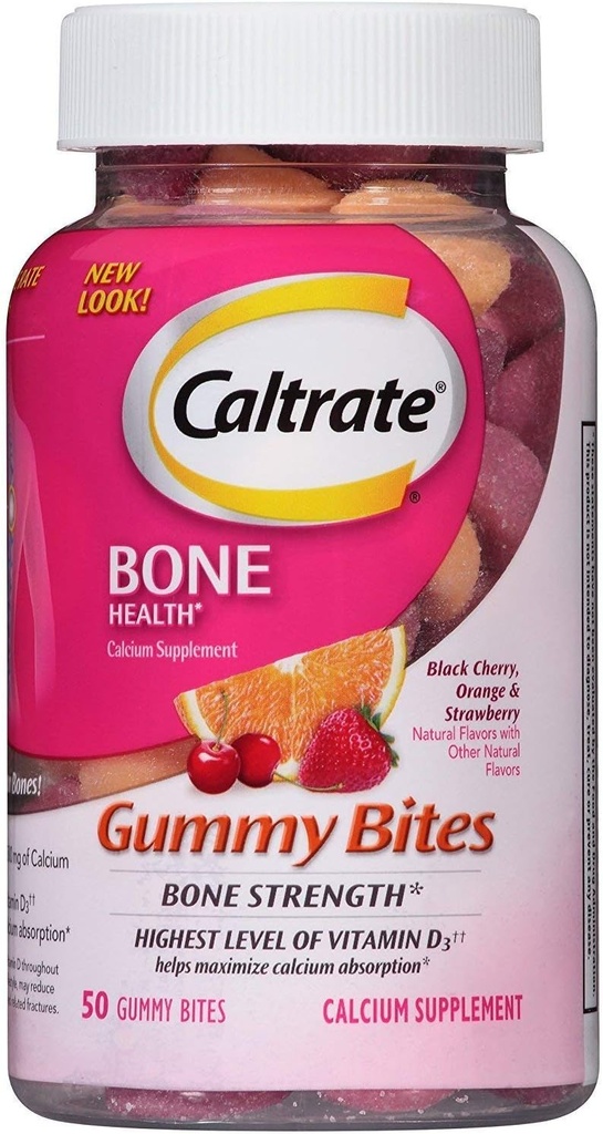 Caltrate Calcium & Vitamin D3 Supplement Gummy Bites Black Cherry, Orange, Strawberry - 50 Ct., Pack of 6 2