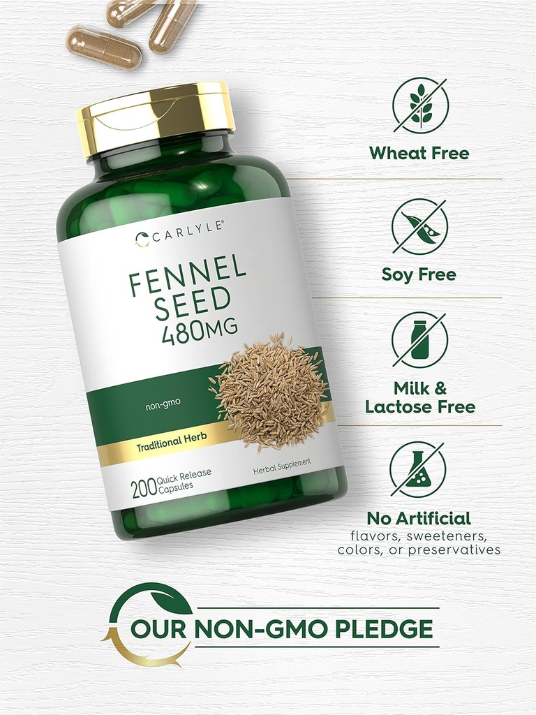 Carlyle Fennel Seed 480mg | 200 Capsules | Herbal Supplement | Non-GMO 5