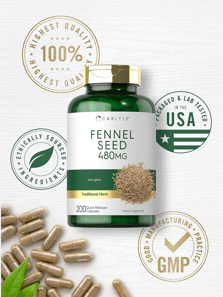 Carlyle Fennel Seed 480mg | 200 Capsules | Herbal Supplement | Non-GMO 6