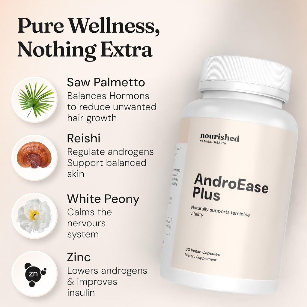 Nourished AndroEase Plus - Natural Balance Supplement for Women - Vegan Formula with Zinc & Saw Palmetto -360 Capsules for Daily Wellness & Vitality - Made in USA 5