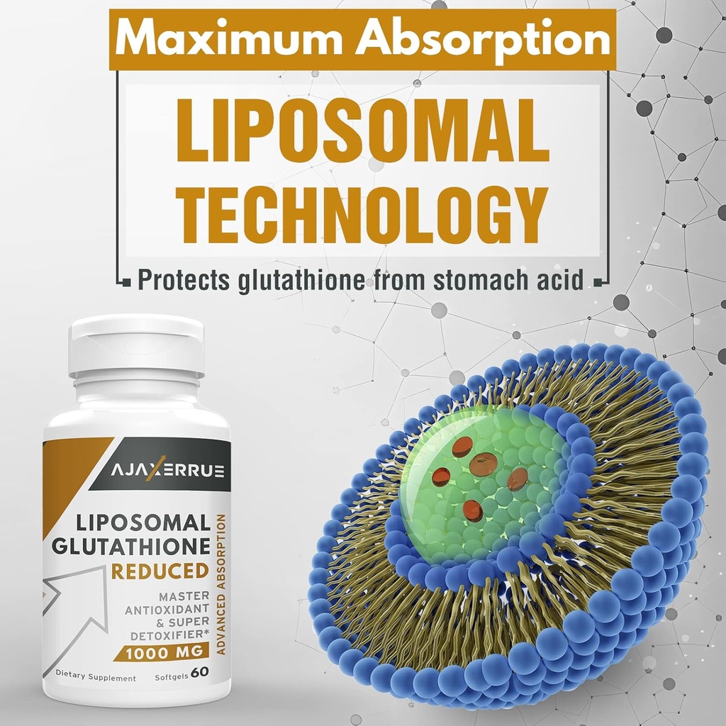 1400 mg Liposomal Glutathione, Superior Absorption Complex Reduced Glutathione Supplement with Vitamin C, Hyaluronic Acid, Master Antioxidant for Liver Detox, Brain, Skin 4