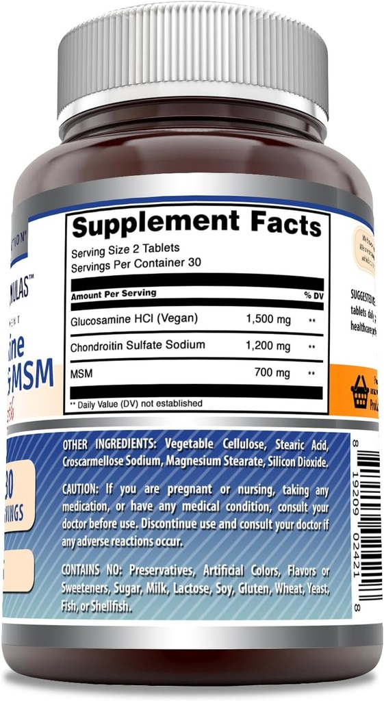 Amazing Formulas Glucosamine Chondroitin & MSM-Triple Strength Shellfish Free Tablets(Non-GMO,Gluten Free) | 60 Tablets 4