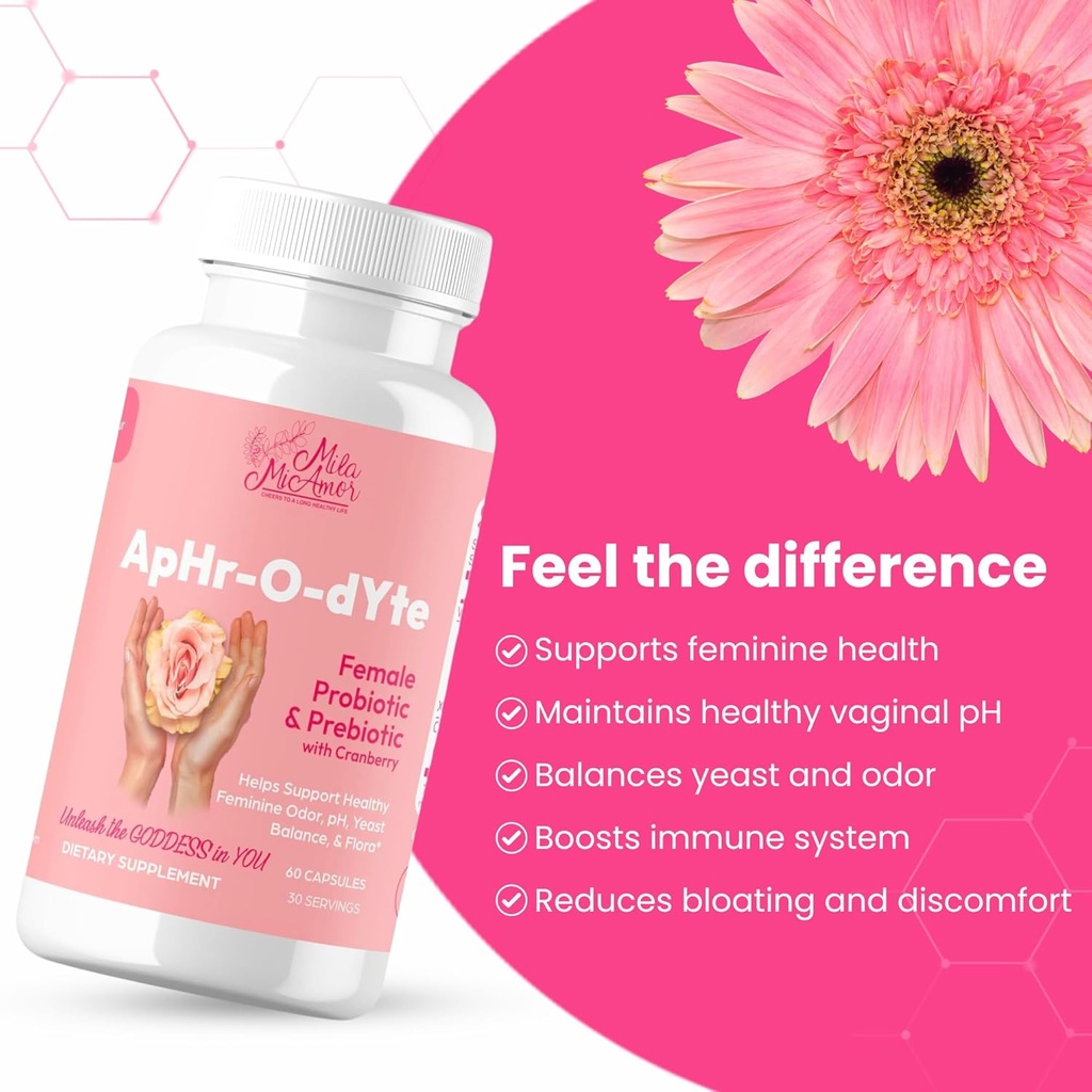 Mila Miamor ApHr-O-dYte Women’s Probiotic and Prebiotic with Cranberry - Gluten-Free, Non-GMO Supplement for Feminine Health, pH Balance, Odor Control, Urinary Tract - 60 Capsules 6