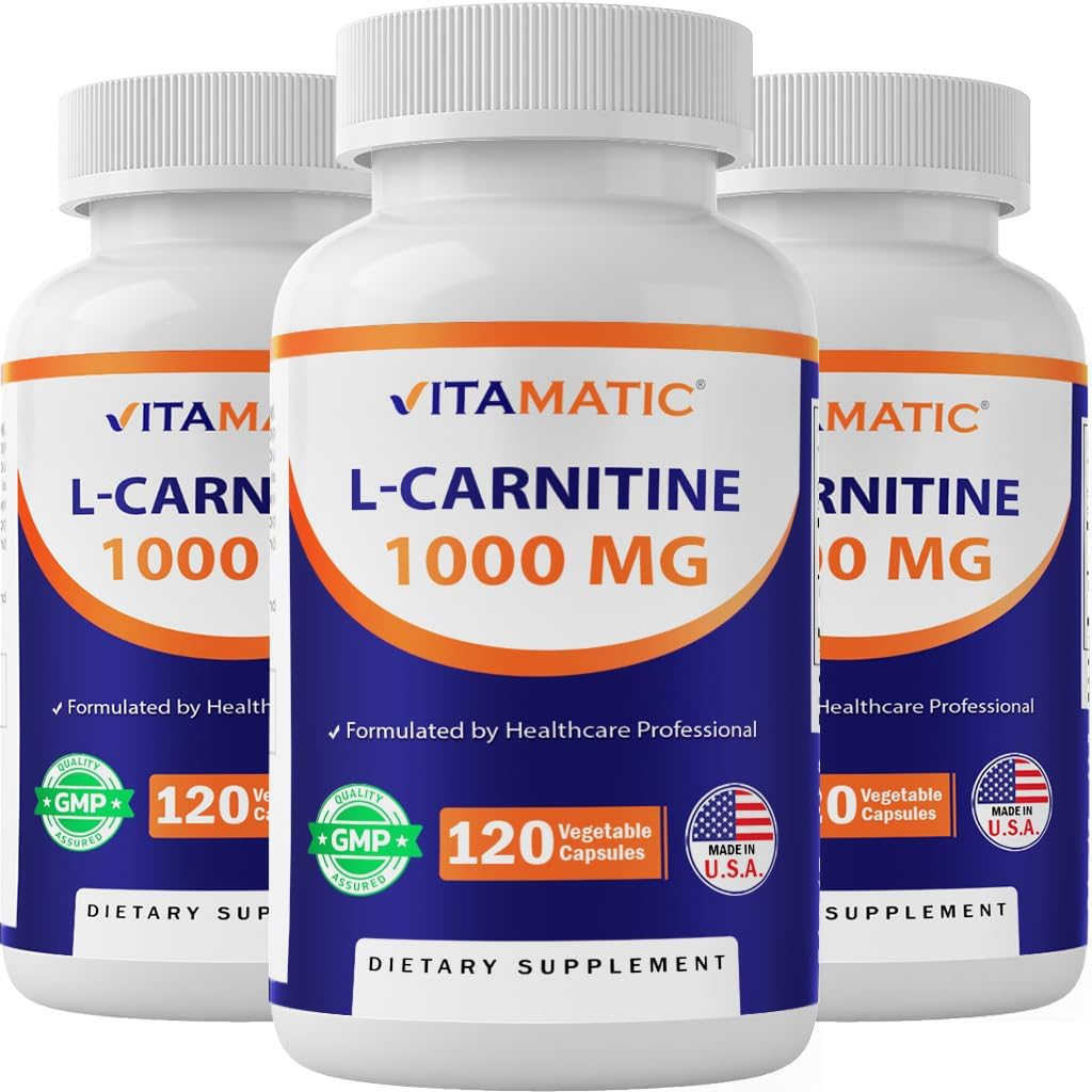 Vitamatic L-Carnitine Fumarate 1000 mg - 120 Vegetable Capsules (3 Bottles) 2