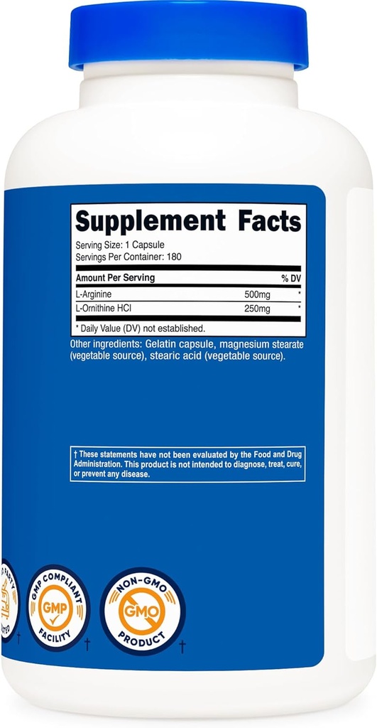 Nutricost L-Arginine L-Ornithine 750mg; 180 Capsules (2 Bottles) 6