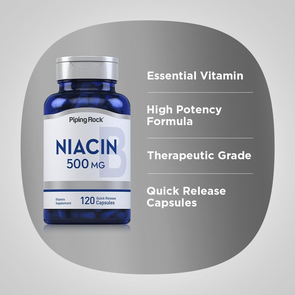Piping Rock Niacin 500mg Flush | 120 Capsules | Non-GMO and Gluten Free Supplement 5