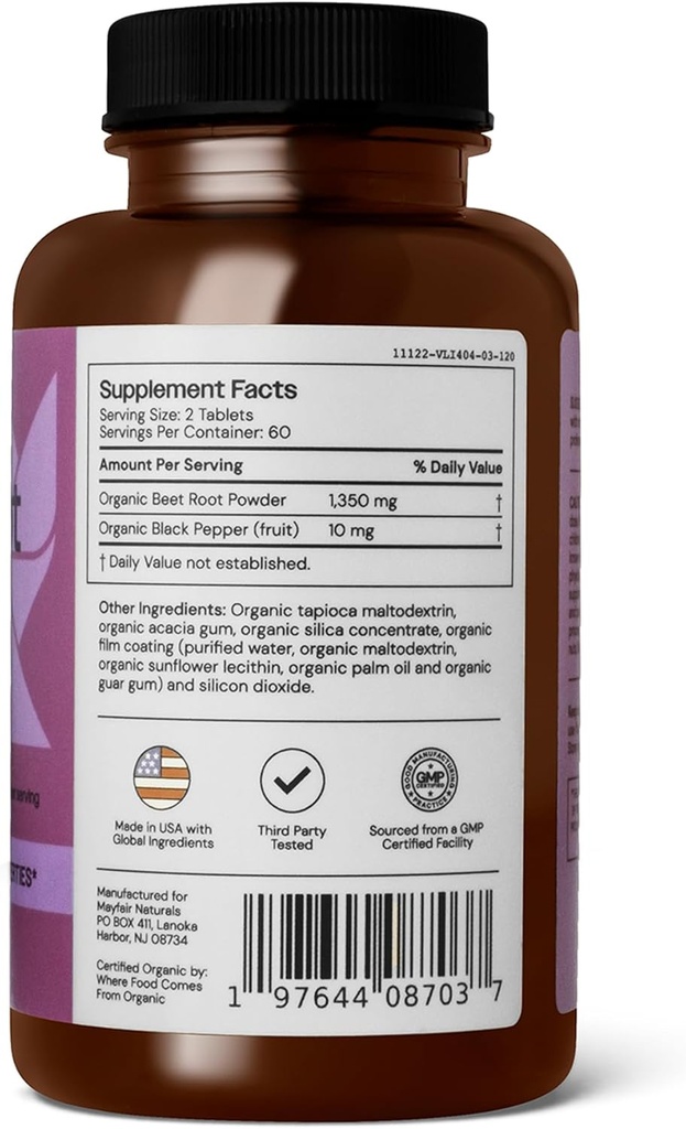 USDA Organic Beet Root with Black Pepper (2 Pack), 1350mg Organic Beet Root Powder, Dietary Supplement, 120 Tablets Each (240 Total) 4