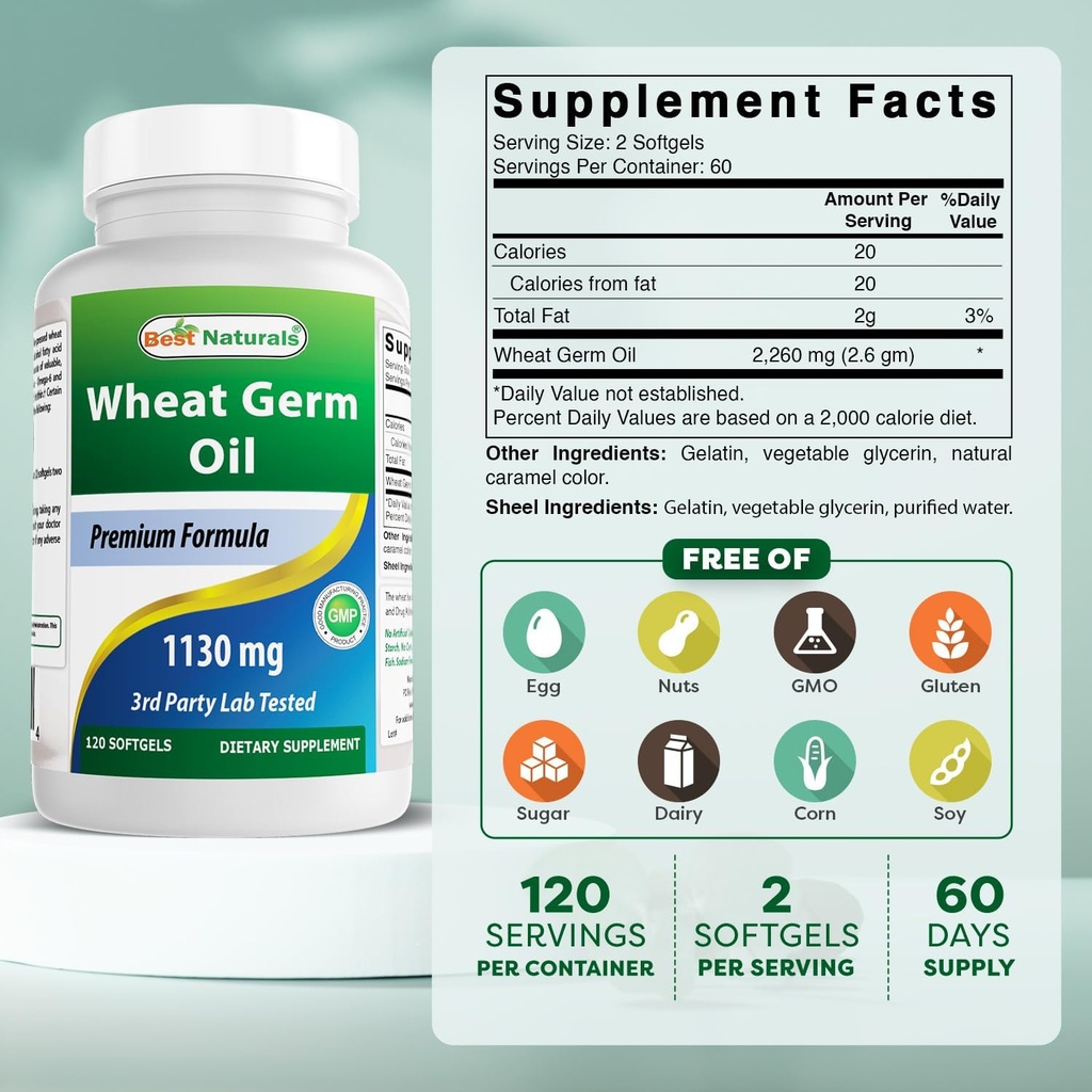 Best Naturals Wheat Germ Oil 1130 mg 120 Softgels 3